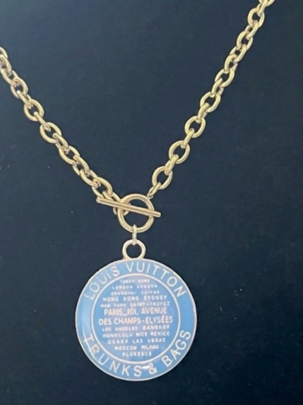 Authentic Louis Vuitton Blue Trunks & Bags Charm Pendant / 18” Gold Plated Chain - Picture 2 of 5